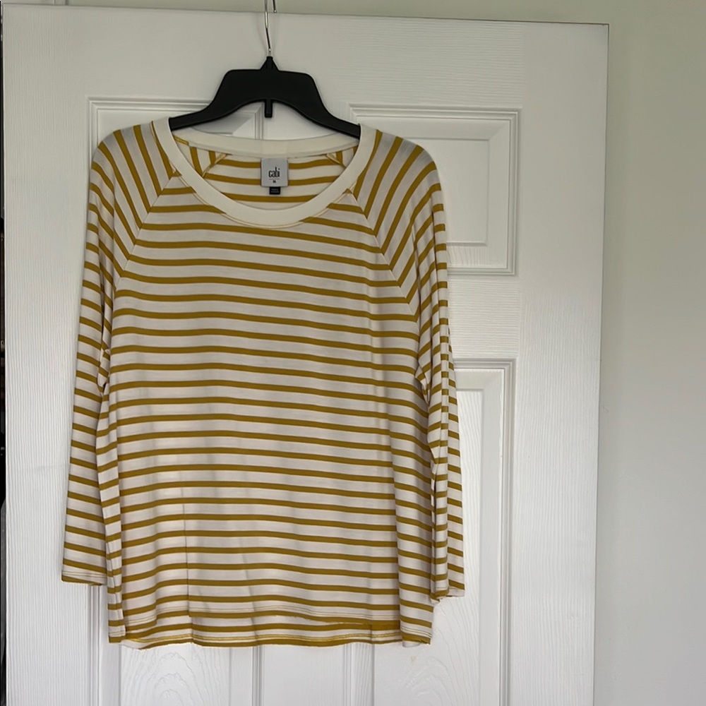 Cabi 5929 Sweatshirt Womens Large Yellow Dreamer Standard Stripe Knit Medium